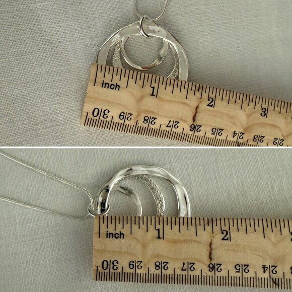 Silvertone Necklace 22-24 inches with Pendant Trio of Irregular Textured Rings - Picture 6 of 6